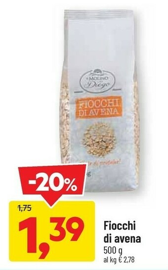 DPiù Il Molino Di Diego - Fiocchi Di Avena Fonte Di Proteine! 500 G(ml) offerta