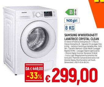 Famila SAMSUNG WW80TA046TT LAVATRICE CRYSTAL CLEAN offerta