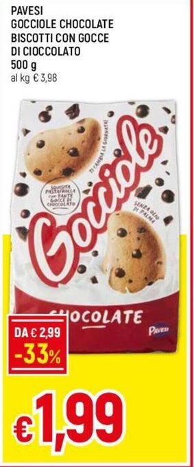 Famila PAVESI GOCCIOLE CHOCOLATE BISCOTTI CON GOCCE DI CIOCCOLATO 500g offerta