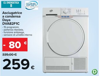 Carrefour Asciugatrice a condensa Daya DVA82F1C offerta