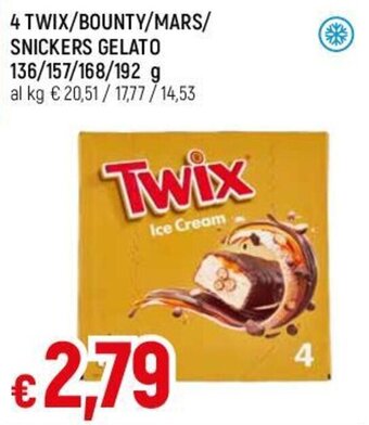 Famila 4 TWIX/BOUNTY/MARS/ SNICKERS GELATO 136/157/168/192 g offerta