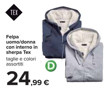 Carrefour Felpa uomo/donna con interno in sherpa Tex offerta