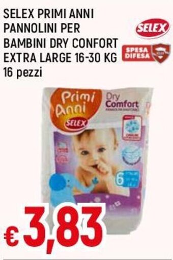 Famila SELEX PRIMI ANNI PANNOLINI PER BAMBINI DRY CONFORT EXTRA LARGE 16-30 KG 16 pezzi offerta