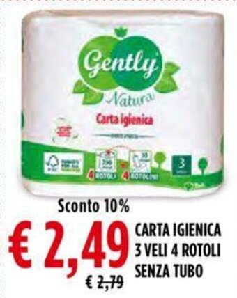 Todis CARTA IGIENICA 3 VELI 4 ROTOLI SENZA TUBO offerta