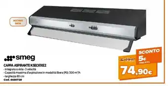 Smeg KSEC61XE2 Cappa Aspirante 285 M³/h Incassato Acciaio Inossidabile D