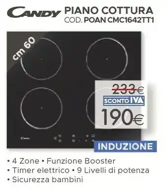 Mondo Convenienza Candy CI642C Piano Cottura Nero Da Incasso 60 Cm Piano Cottura A Induzione 4 Fornello(i) offerta