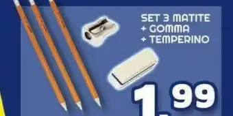 Set 3 Matite + Gomma + Temperino