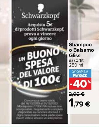 Carrefour Shampoo o Balsamo Gliss assortiti 250 ml offerta