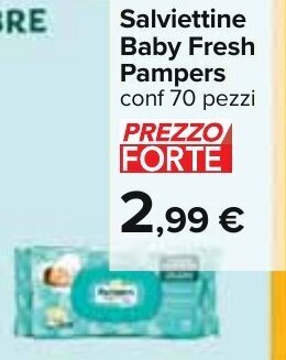 Carrefour Salviettine Baby Fresh Pampers conf 70 pezzi offerta