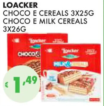 Eté LOACKER CHOCO E CEREALS 3X25G CHOCO E MILK CEREALS 3X26G offerta