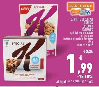 Conad BARRETTE DI CEREALI, GRANOLA SPECIAL K KELLOGG'S 129 g conf. da 6 pezzi offerta