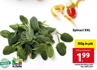 Lidl Spinaci XXL 650 g confezione offerta