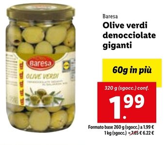 Lidl Baresa Olive verdi denocciolate giganti 320 g (sgocc.) conf. offerta