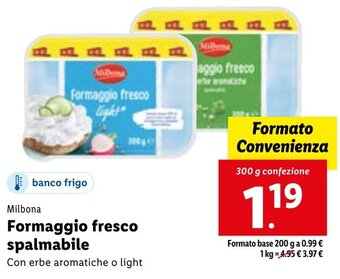 Lidl Milbona Formaggio fresco spalmabile 300 g confezione offerta
