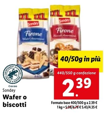 Lidl Sondey Wafer o biscotti 440/550 g confezione offerta
