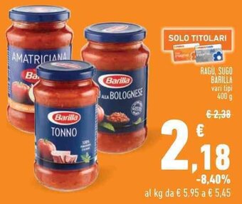 Conad RAGU, SUGO BARILLA vari tipi 400 g offerta