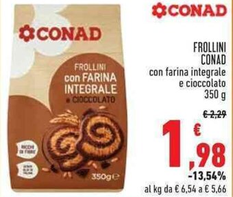 Conad FROLLINI CONAD con farina integrale e cioccolato 350g offerta