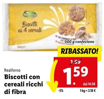 Realforno Biscotti con cereali ricchi di fibra 500 g confezione