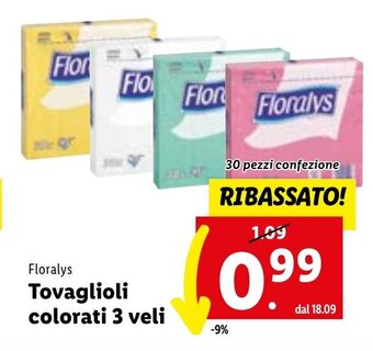 Lidl Floralys Tovaglioli colorati 3 veli 30 pezzi confezione offerta