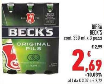 Conad BIRRA BECK'S conf. 330 ml x 3 pezzi offerta