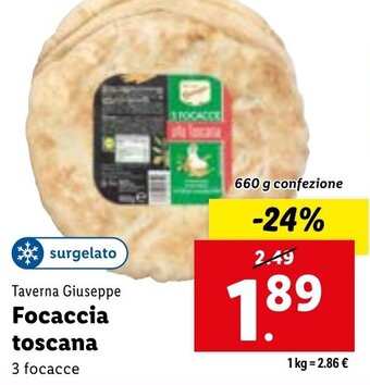 Lidl Taverna Giuseppe Focaccia toscana 660 g confezione offerta
