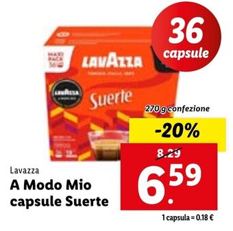 Lidl Lavazza A Modo Mio capsule Suerte 270 g confezione offerta