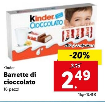 Lidl Kinder Barrette di cioccolato 16 pezzi 200 g confezione offerta