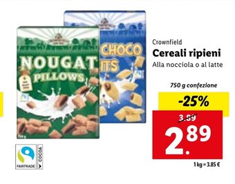 Lidl Crownfield Cereali ripieni 750 g confezione offerta