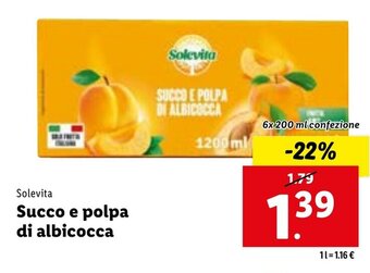 Lidl Solevita Succo e polpa di albicocca 6x 200 ml confezione offerta