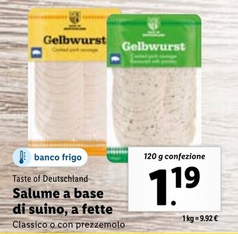 Lidl Taste of Deutschland Salume a base di suino, a fette 120 g confezione offerta