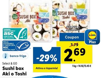 Lidl Select & GO Sushi box Aki o Toshi 190/200 g confezione offerta