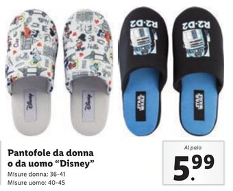 Lidl Pantofole da donna 36-41 o da uomo 40-45"Disney" offerta