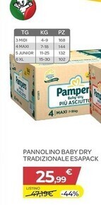 Bimbo Store Pampers pannolino baby dry tradizionale esapack offerta