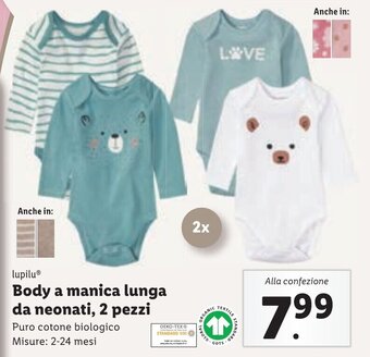 Lidl lupilu Body a manica lunga da neonati, 2 pezzi offerta
