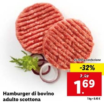 Lidl Hamburger di bovino adulto scottona 2x100 g confezione offerta