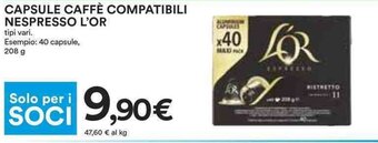 Coop CAPSULE CAFFÈ COMPATIBILI NESPRESSO L'OR 208 g offerta