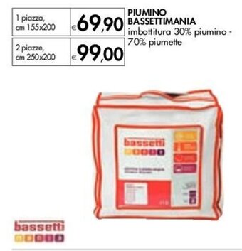 Bennet PIUMINO BASSETTIMANIA imbottitura 30% piumino - 70% piumette 2 piazze, cm 250x200 offerta