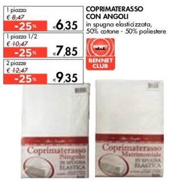 Bennet COPRIMATERASSO CON ANGOLI 1 piazza offerta
