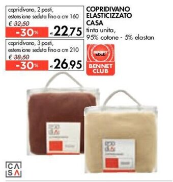 Bennet COPRIDIVANO ELASTICIZZATO CASA copridivano, 2 posti, estensione seduta fino a cm 160 offerta