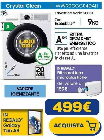 Euronics Lavatrice Serie 5000T Con Ecobubble WW90CGC04DAH offerta