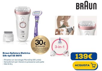 Euronics Braun Epilatore Elettrico Silk-épil SE 9870 offerta