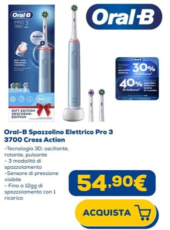 Euronics Oral-B Spazzolino Elettrico Pro 3 3700 Cross Action offerta