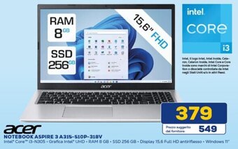 Euronics acer NOTEBOOK ASPIRE 3 A315-510P-318V offerta