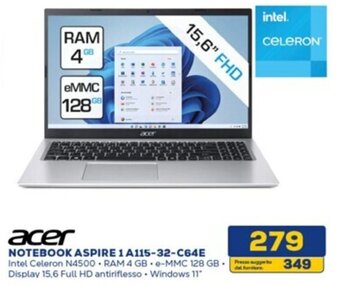 Euronics acer NOTEBOOK ASPIRE 1 A115-32-C64E offerta
