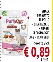 Todis Crancy snack per gatto al pollo/sterilizzato/ripieni di formaggio offerta