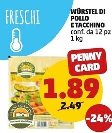 PENNY Sapor di cascina wurstel di pollo e tacchino offerta