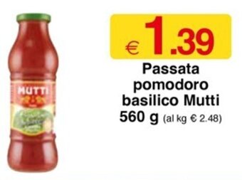 Sì con te Passata pomodoro basilico Mutti 560 g offerta
