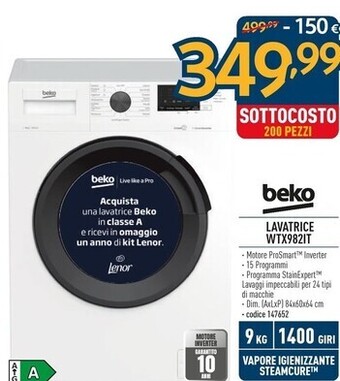Sinergy Beko lavatrice wtx982it offerta