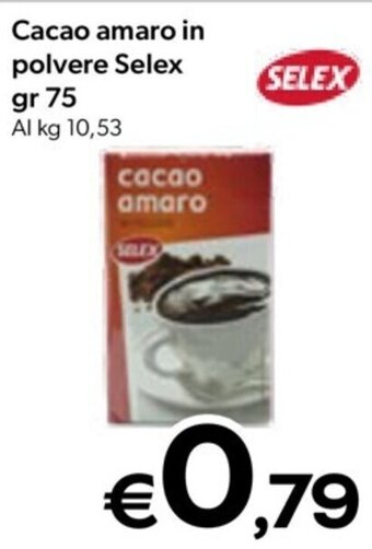 MAX Supermercati Cacao amaro in polvere Selex gr 75 offerta