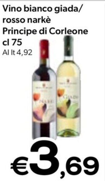 MAX Supermercati Vino bianco giada /rosso narke Principe di Corleone cl 75 offerta